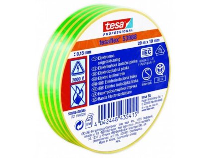 Páska elektroizolační PVC 53988, IEC, 20 m x 19 mm, žlutozelená, TESA