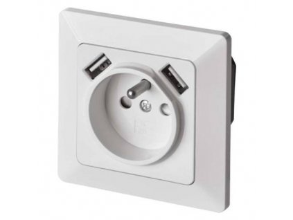 Zásuvka s USB, 2,1A, bílá