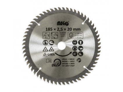 Pilový kotouč 185x2,5x20mm/60 zubů - střídavě šikmé