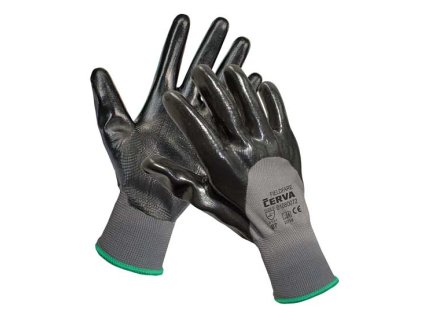 CERVA - FIELDFARE rukavice pletené bezešvé máčené ze 3/4 v černém nitrilu - velikost 9