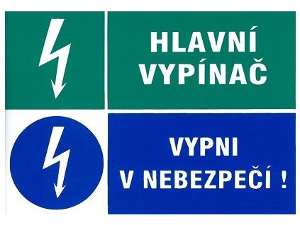 Hlavní vypínač. Vypni v nebezpečí 105x74mm - samolepka