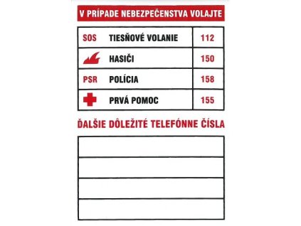 SK - Tabuľka dôležitých telefónnych čísel 74x105mm - samolepka