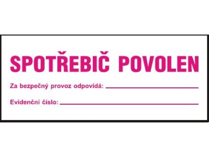 Spotřebič povolen za bezpečný provoz zodpovídá: - samolepka 210x80mm