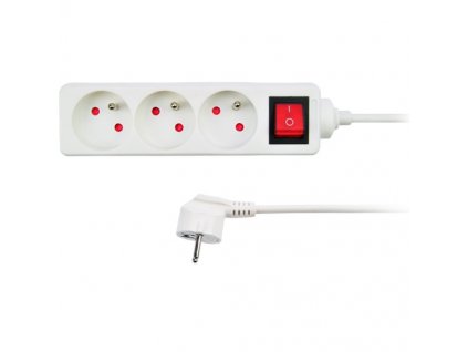 SOLIGHT - prodlužovací přívod 3x1,0mm2 bílý 3x zásuvka vypínač - 2m