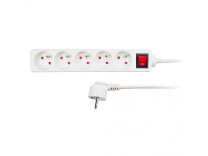 SOLIGHT - prodlužovací přívod 3x1,0mm2 bílý 5x zásuvka vypínač - 2m