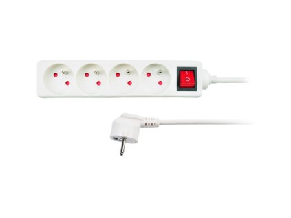 SOLIGHT - prodlužovací přívod 3x1,0mm2 bílý 4x zásuvka vypínač - 1,5m