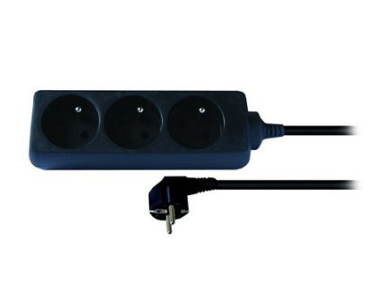 SOLIGHT - prodlužovací přívod 3x1,0mm2 černý 3x zásuvka - 2m