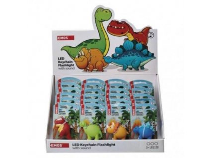 Přívěšek - svítilna LED, dinosauři/zvuk, 24 ks