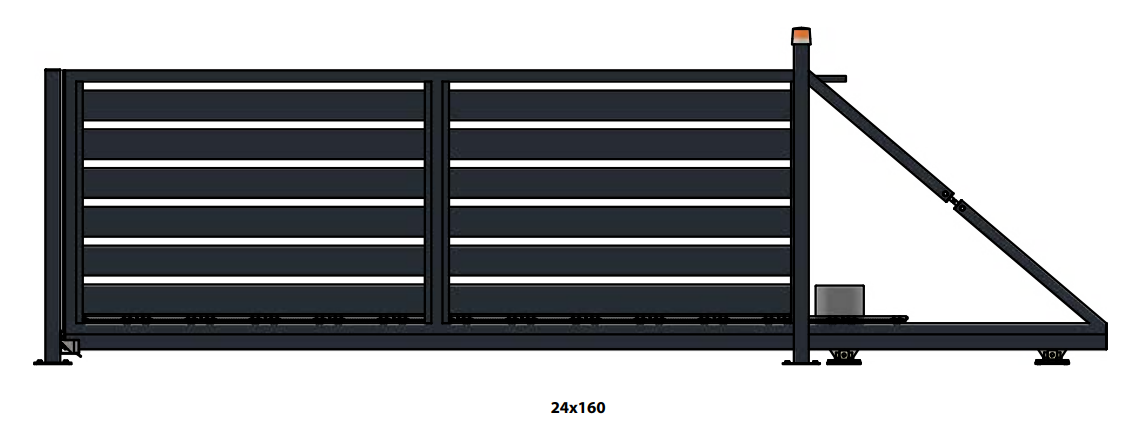 Posuvná brána H=1500mm L=4000mm výplň deska 100mm Barva: 9005+ Zlatý dub 3D PRAVÁ