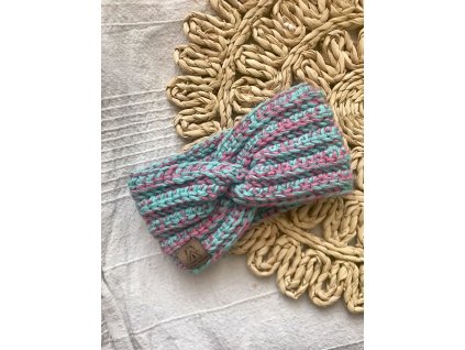 Čelenka Tyrkysová s růžovou – ze 100% vlny