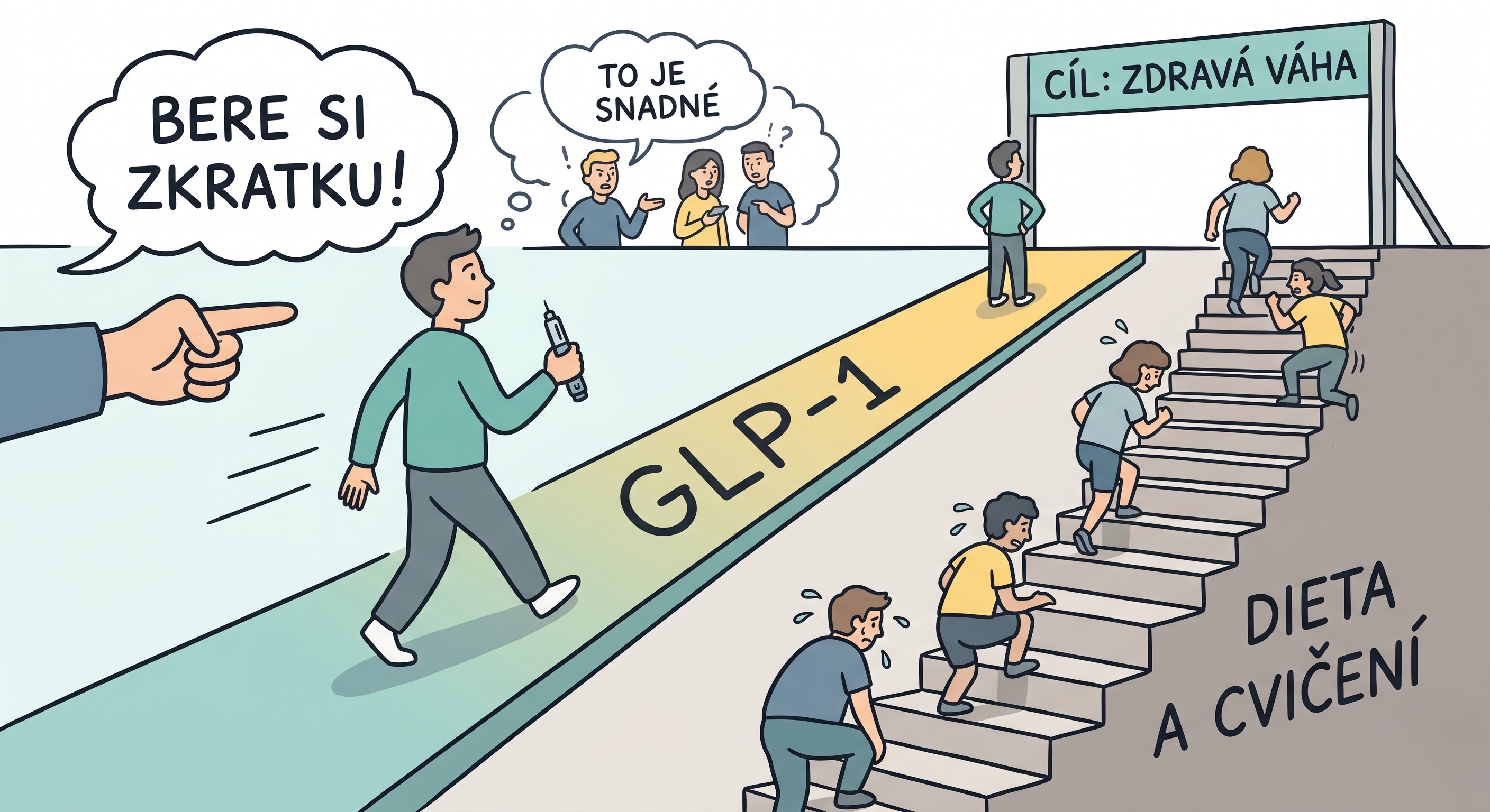 Ilustrace klidného portrétu člověka v zrcadle — reflexe k tématu sociálního vnímání GLP-1 terapie
