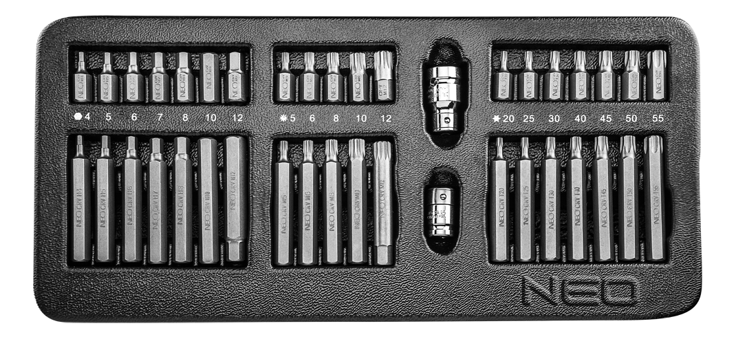 NEO Skrutkovacie nástavce 30-75 mm, súprava 40 ks  NEO Skrutkovacie nástavce 30-75 mm, súprava 40 ks