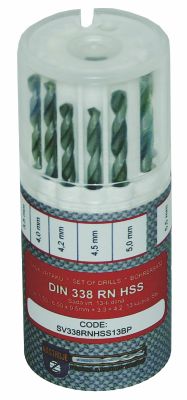 Sada vrtákov 13-dielna 1,50-6,50x0,5mm+3,30+4,20 DIN338RNHSS Lesklá, kulatý obal  Sada vrtákov 13-dielna 1,50-6,50x0,5mm+3,30+4,20 DIN338RNHSS Lesklá,…