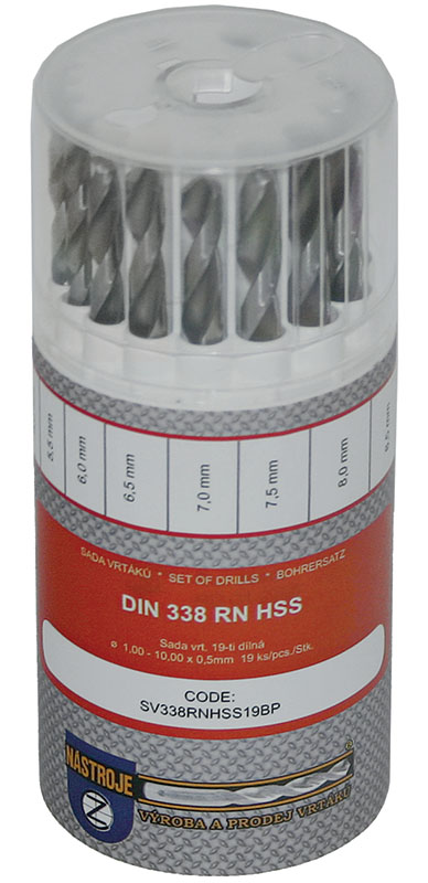 Sada vrtákov 19-dielna 1,00-10,00x0,5mm DIN338RTiHSSCo5 Lesklá, kulatý obal  Sada vrtákov 19-dielna 1,00-10,00x0,5mm DIN338RTiHSSCo5 Lesklá, kulatý…