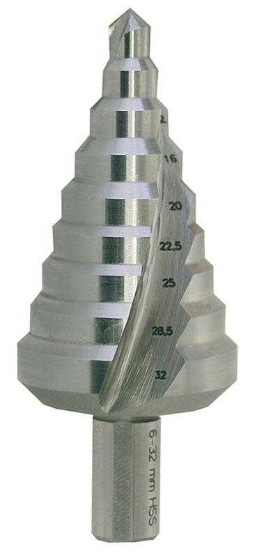 Vrták stupňovitý HSS 6-32mm/9st. 6;9;12;16;20;22,5;25;28,5;32  Vrták stupňovitý HSS 6-32mm/9st. 6;9;12;16;20;22,5;25;28,5;32