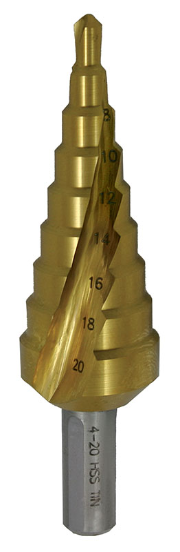 Vrták stupňovitý HSS TiN 4-20mm/9st. 4;6;8;10;12;14;16;18;20  Vrták stupňovitý HSS TiN 4-20mm/9st. 4;6;8;10;12;14;16;18;20