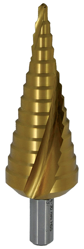 Vrták stupňovitý HSS TiN 4-30mm/14st. 4;6;8;10;12;14;16;18;20;22;24;26;28;30  Vrták stupňovitý HSS TiN 4-30mm/14st.…