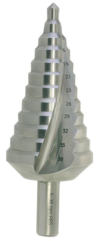Vrták stupňovitý HSS 6-38mm/12st. 6;9;13;16;19;21;23;26;29;32;35;38  Vrták stupňovitý HSS 6-38mm/12st. 6;9;13;16;19;21;23;26;29;32;35;38