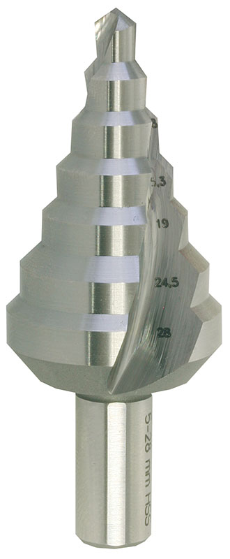 Vrták stupňovitý HSS 5-28mm/7st. - G 5;8,8;11,8;15,3;19;24,5;28  Vrták stupňovitý HSS 5-28mm/7st. - G 5;8,8;11,8;15,3;19;24,5;28