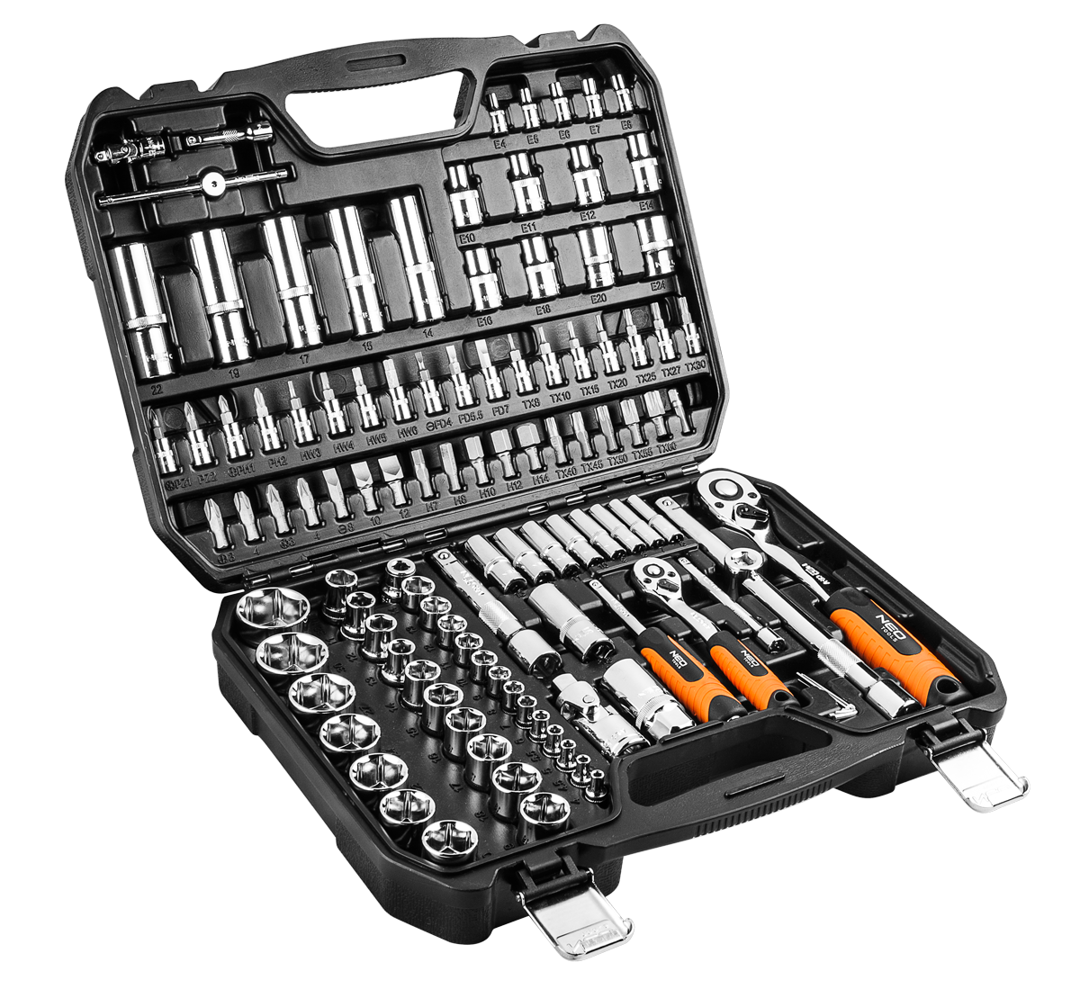 NEO Tools Gola sada 1/4, 1/2 "CrV súprava 110ks  NEO Tools Gola sada 1/4, 1/2 "CrV súprava 110ks