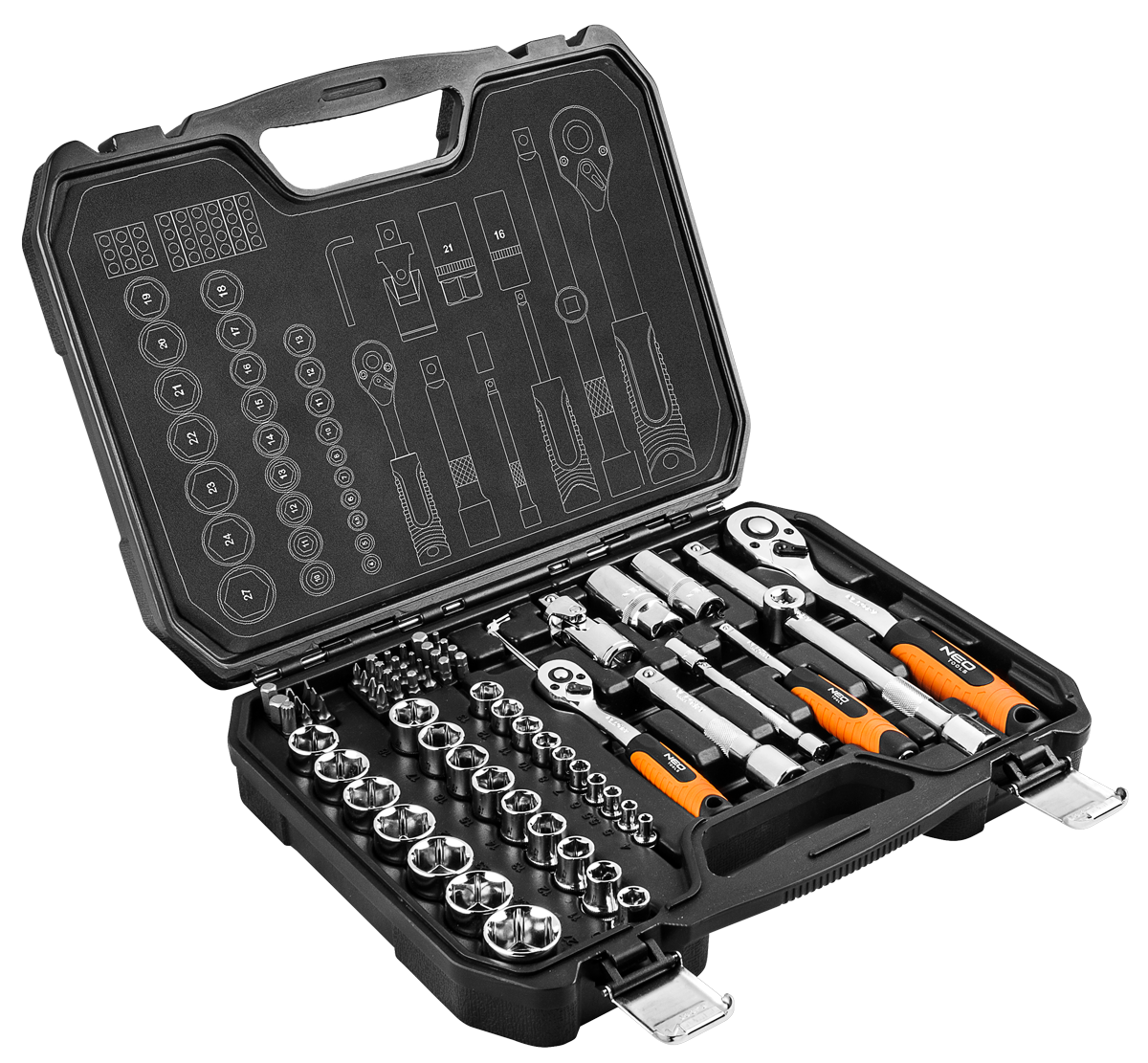 NEO Tools Gola sada 73 ks., 1/2", 1/4" , CrV  NEO Tools Gola sada 73 ks., 1/2", 1/4" , CrV