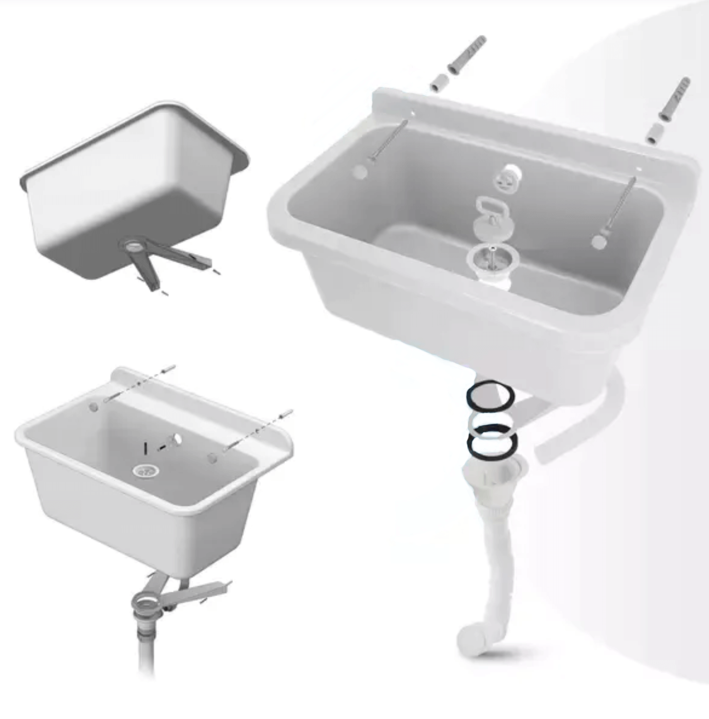 Technické plastové umývadlo 59x34x21 cm biela