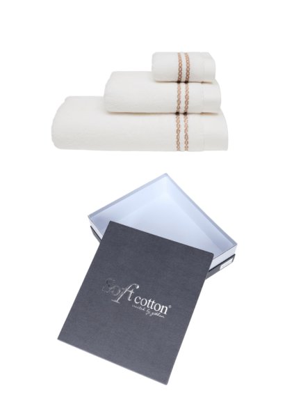 Soft Cotton Dárková sada ručníků a osušek CHAINE (Barva Bílá / modrá výšivka, Velikost S)