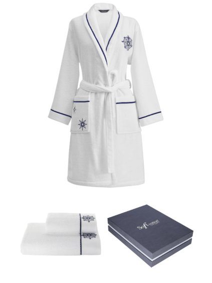 Soft Cotton Dárkové balení županu, ručníku a osušky MARINE LADY (Velikost L, Barva Tmavě modrá)