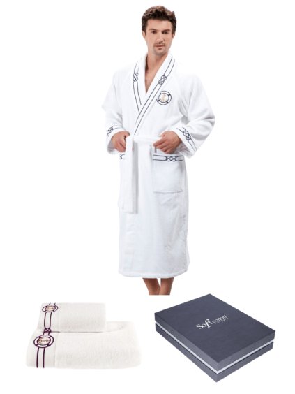 Soft Cotton Luxusní pánský župan MARINE MAN s ručníkem a osuškou v dárkovém balení (Barva Bílá, Velikost S)