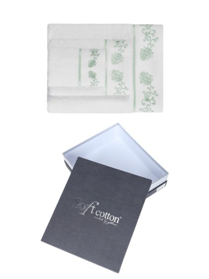 Soft Cotton Dárková sada ručníků a osušek DIARA (Barva Bílá / mentolová výšivka, Velikost M)
