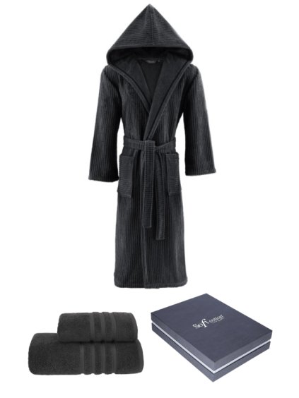 Soft Cotton Dárkové balení županu, ručníku a osušky STRIPE (Velikost S, Barva Khaki)