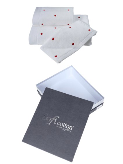 Soft Cotton Dárkové balení ručníků a osušek MICRO LOVE (Barva Bílá / modré srdíčka, Velikost S)