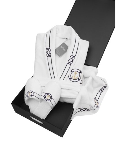 Soft Cotton Luxusní pánský župan s ručníkem a pupučemi MARINE MAN v dárkovém balení (Velikost S, Barva Tmavě modrá)