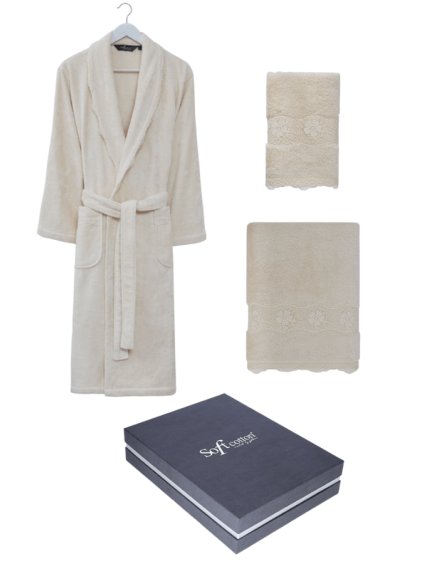 Soft Cotton Dárkové balení županu, ručníku a osušky STELLA (Velikost XL, Barva Krémová)