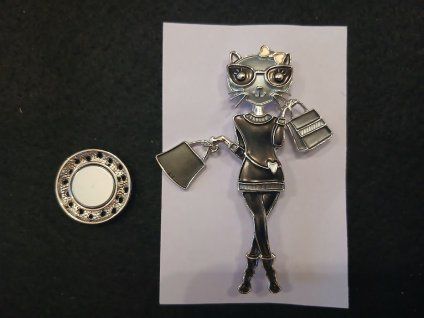 Magnetická brož kočka černá