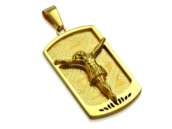 Prívesok známka z chirurgickej ocele, zlatá farba, Ježiš Kristus (1)