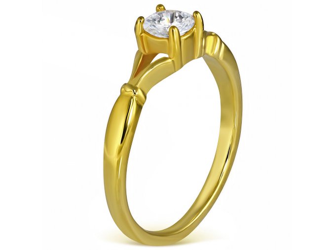 Zásnubný prsteň so zirkónom, chirurgická oceľ, zlatá farba