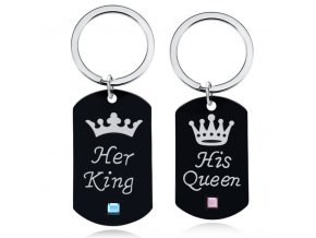 Kľúčenky pre dvoch, známky, nápis His Queen a Her King, kamienok (1)