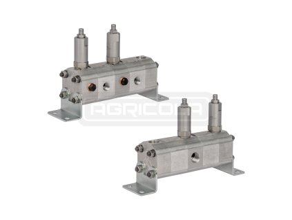 Presný ozubený delič prietoku oleja  GR10 2x3,2cm3 1xIN - 2xOUT s vyrovnávacími ventilmi. Rozsah vstupného prietoku oleja: 7,6 - 21,6L/min.