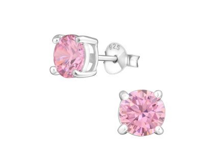 Stříbrné náušnice s růžovým kamenem