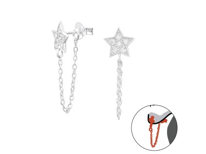 Stříbrné náušnice s řetízkem a hvězdou