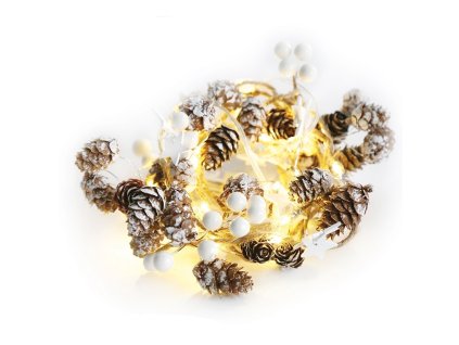 LED vánoční girlanda - bílé šištičky, teplá bílá, 2x baterie AA, 160 cm, IP20