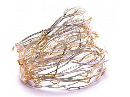 Vánoční řetěz měděný, 100x mini LED, 10m, 3 x AAA, teplé světlo