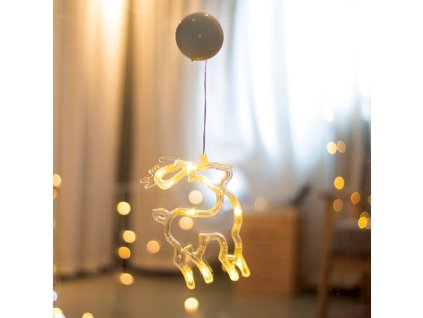 LED vánoční sob do okna, teplá bílá barva, IP20, 3xAAA, přísavka
