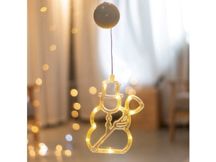LED vánoční sněhulák do okna, teplá bílá barva, IP20, 3xAAA, přísavka