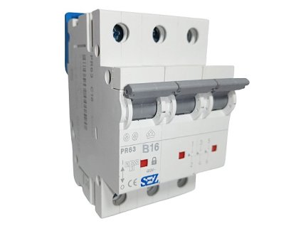 Jistič třípólový charakteristika B, 16 A, 10 kA
