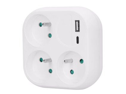 Rozbočka 3x 16A, USB A+C rychlonabíječka 20W PD, bílá