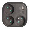 Rozbočka 3x 16A, USB A+C rychlonabíječka 20W PD, černá