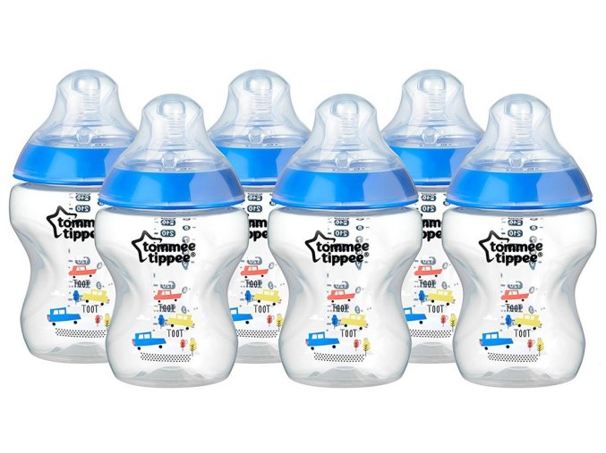 Tommee Tippee modrá sada lahviček C2N 6ks s autíčky