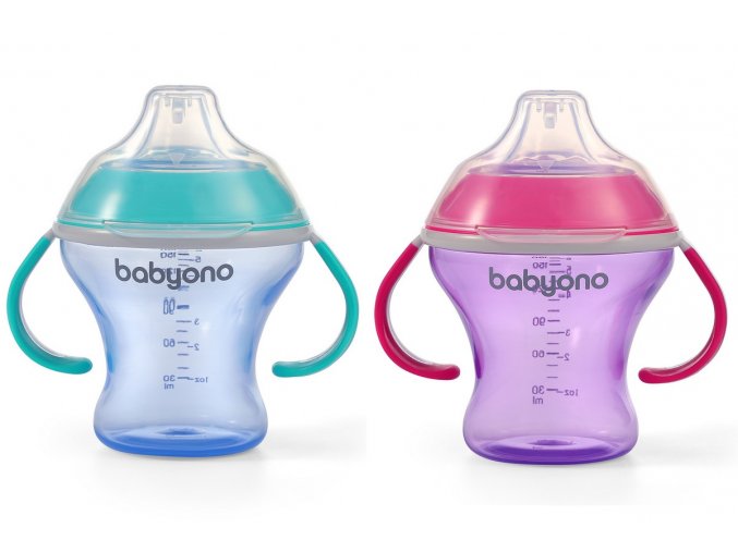 BabyOno netekoucí hrneček Natural Nursing 180ml s měkkou hubičkou a držadly